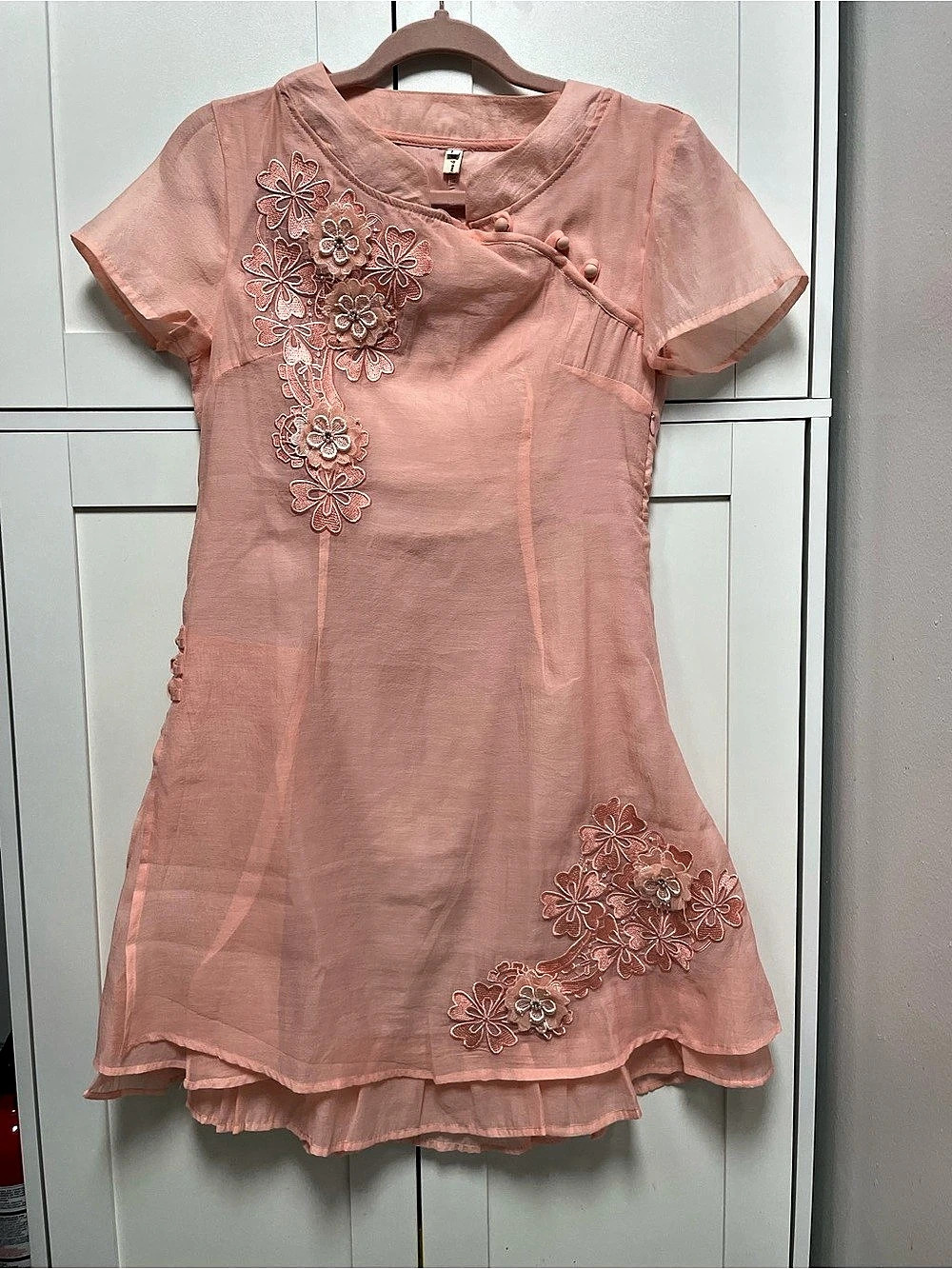 Floral Applique Pink Mini Dress Like New